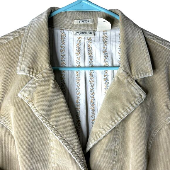St. John's Bay Courduroy Blazer Women's XL Tan Classic Retro MOD Modern Utility - Picture 2 of 9